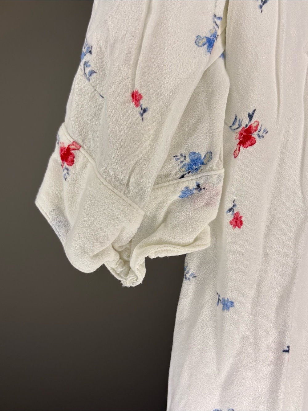 The Drop White Mini Loose Fit Button Down Dress Red & Blue Floral Print Size M - Picture 5 of 8